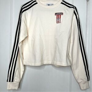 Adidas Cream Crop Top Long Sleeve Sweater Size Small